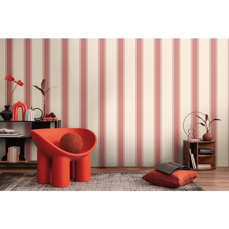 Vliestapete mit roten Streifen auf hellem Hintergrund (399831)