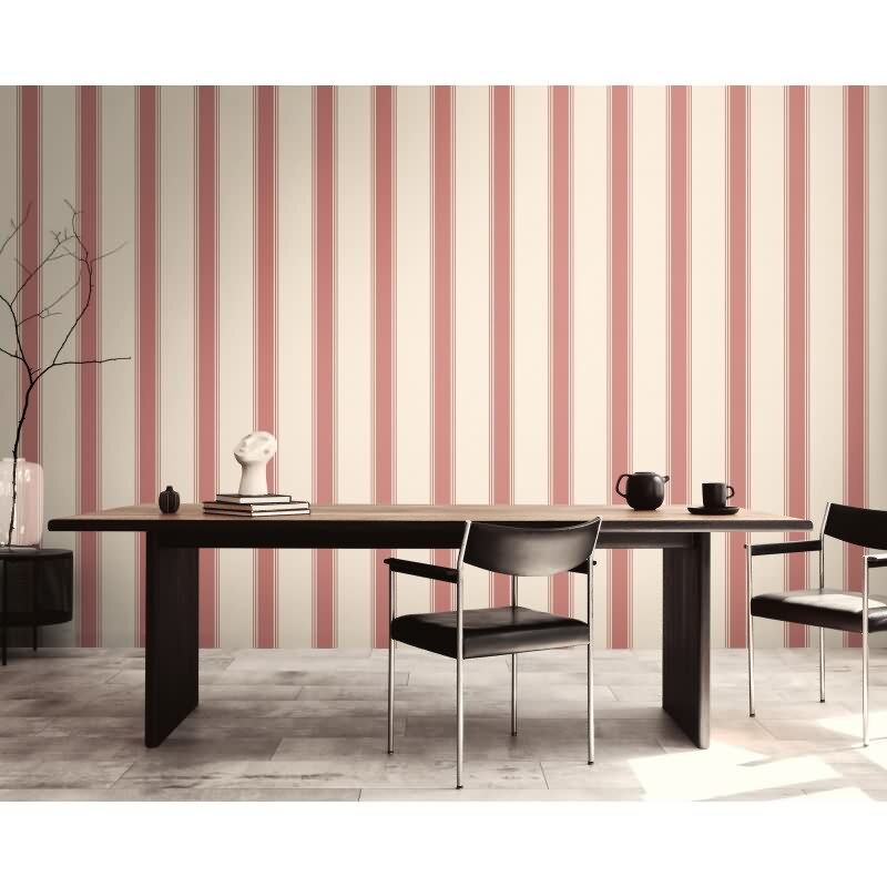 Vliestapete mit roten Streifen auf hellem Hintergrund (399831)