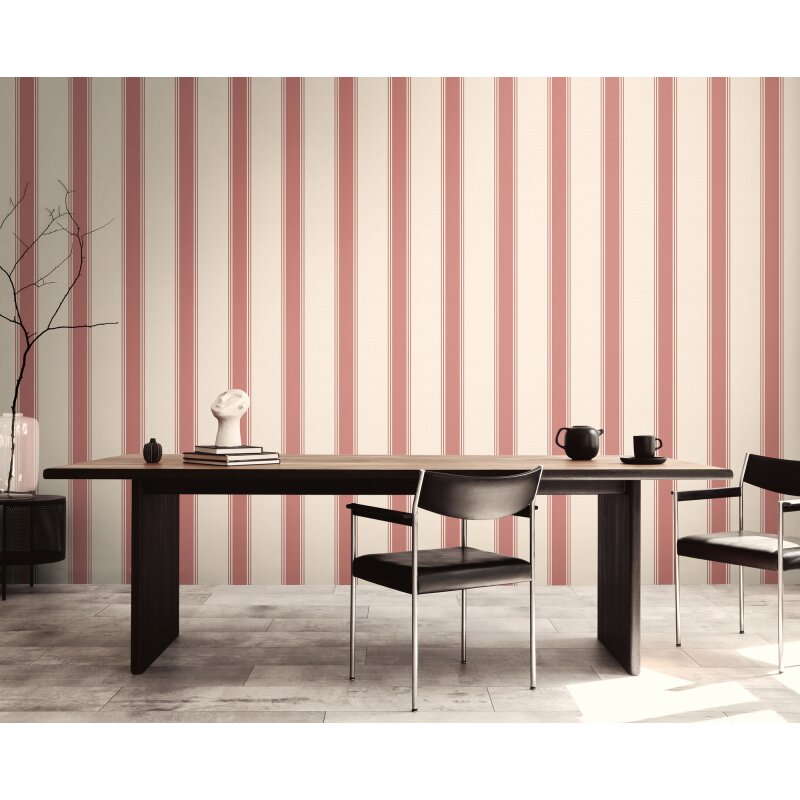 Vliestapete mit roten Streifen auf hellem Hintergrund (399831)