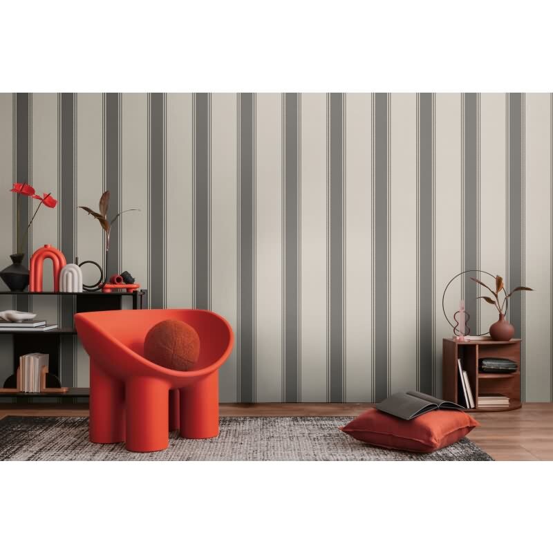 Vliestapete mit grauen Streifen auf hellem Hintergrund (399832)