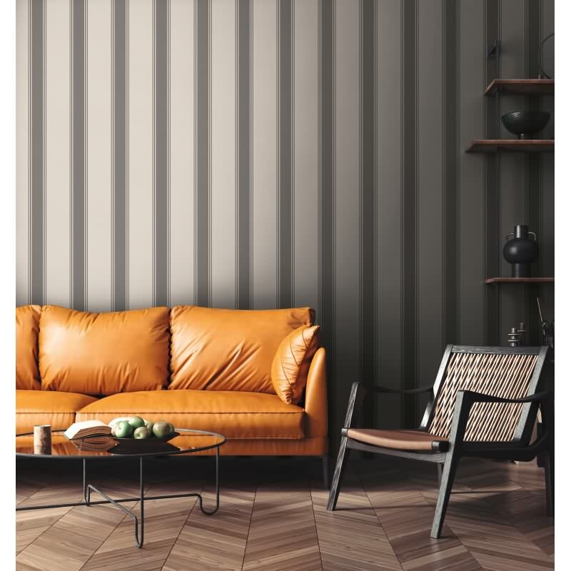 Vliestapete mit grauen Streifen auf hellem Hintergrund (399832)