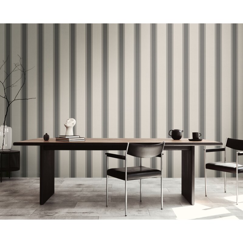 Vliestapete mit grauen Streifen auf hellem Hintergrund (399832)