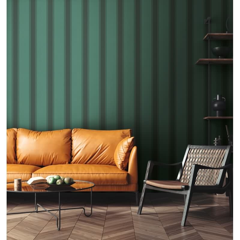 Vliestapete mit dunkelgrünen Streifen auf grünem Hintergrund (399834)