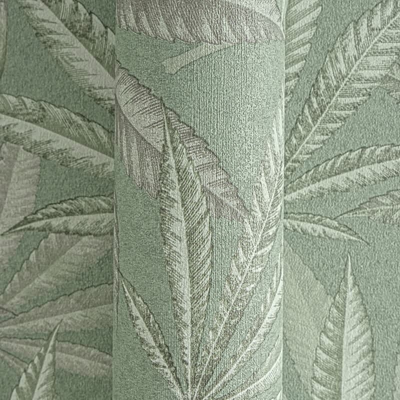 Vliestapete mit großen Blättern in Grün auf grünem Hintergrund (399841)