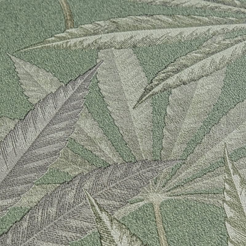 Vliestapete mit großen Blättern in Grün auf grünem Hintergrund (399841)