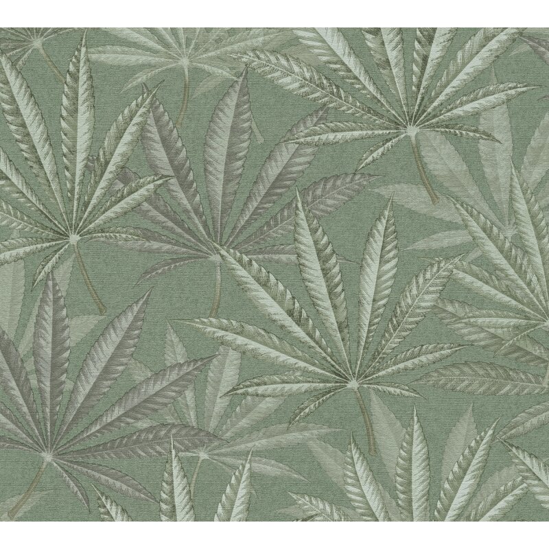 Vliestapete mit großen Blättern in Grün auf grünem Hintergrund (399841)