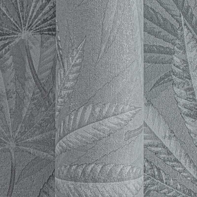 Vliestapete mit großen Blättern in Grau auf grauem Hintergrund (399842)