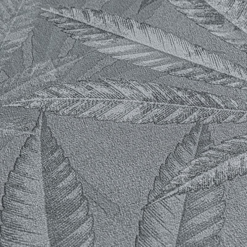 Vliestapete mit großen Blättern in Grau auf grauem Hintergrund (399842)