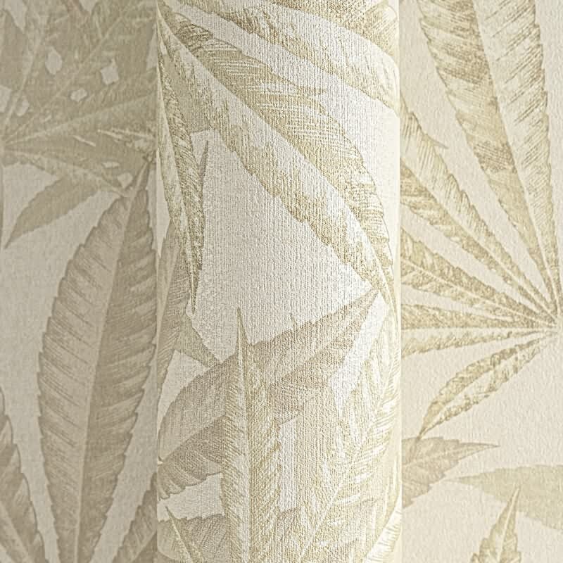 Vliestapete mit großen Blättern in Beige auf hellem Hintergrund (399843)
