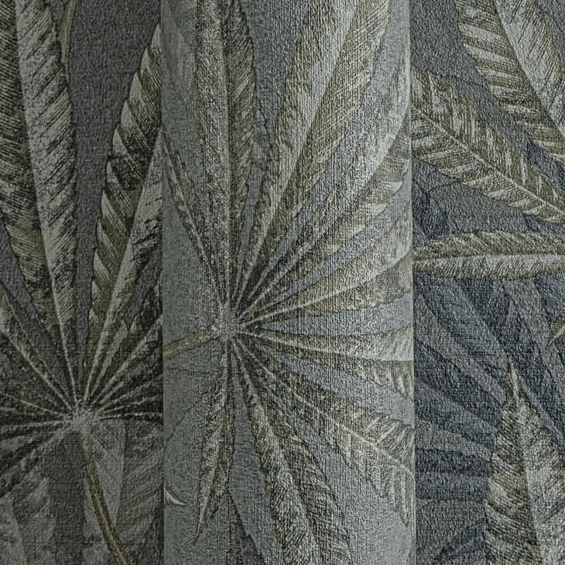 Vliestapete mit großen Blättern in Blau-Grün auf dunklem Hintergrund (399844)