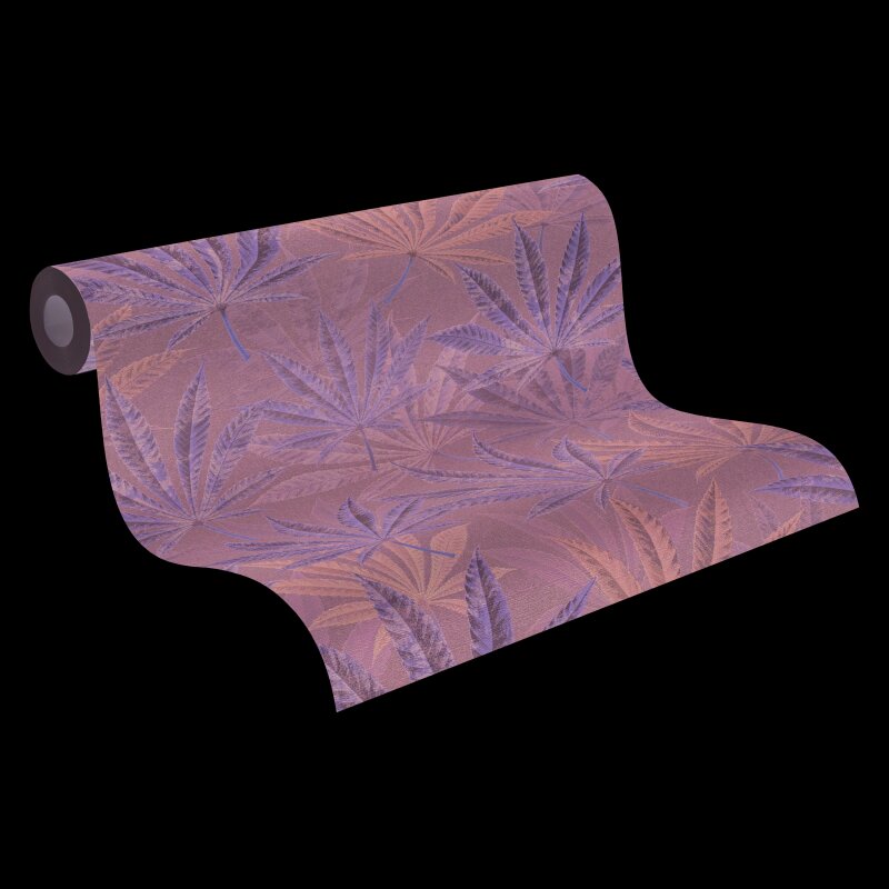 Vliestapete mit großen Blättern in Blau-Grün auf dunklem Hintergrund (399844)