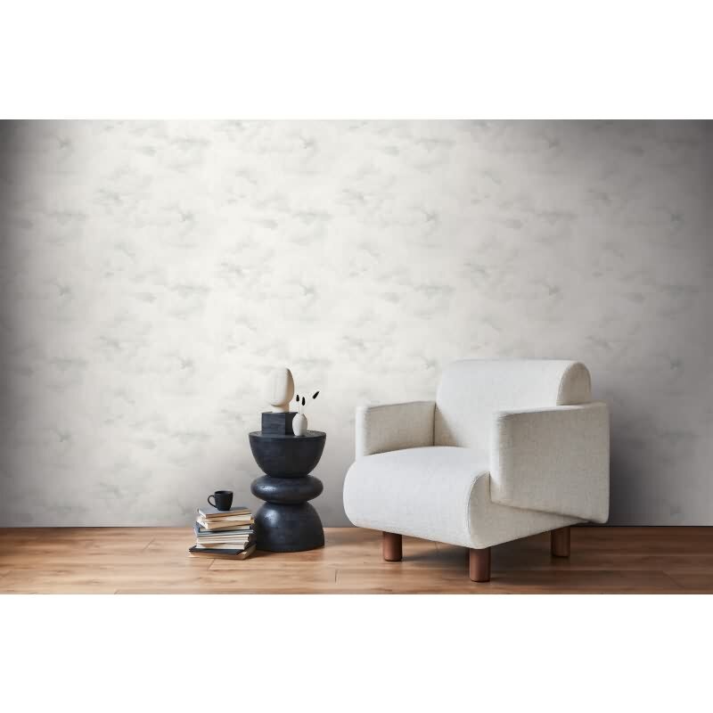 Vliestapete mit Wolkenmotiv in Hellgrau auf weißem Hintergrund (399855)