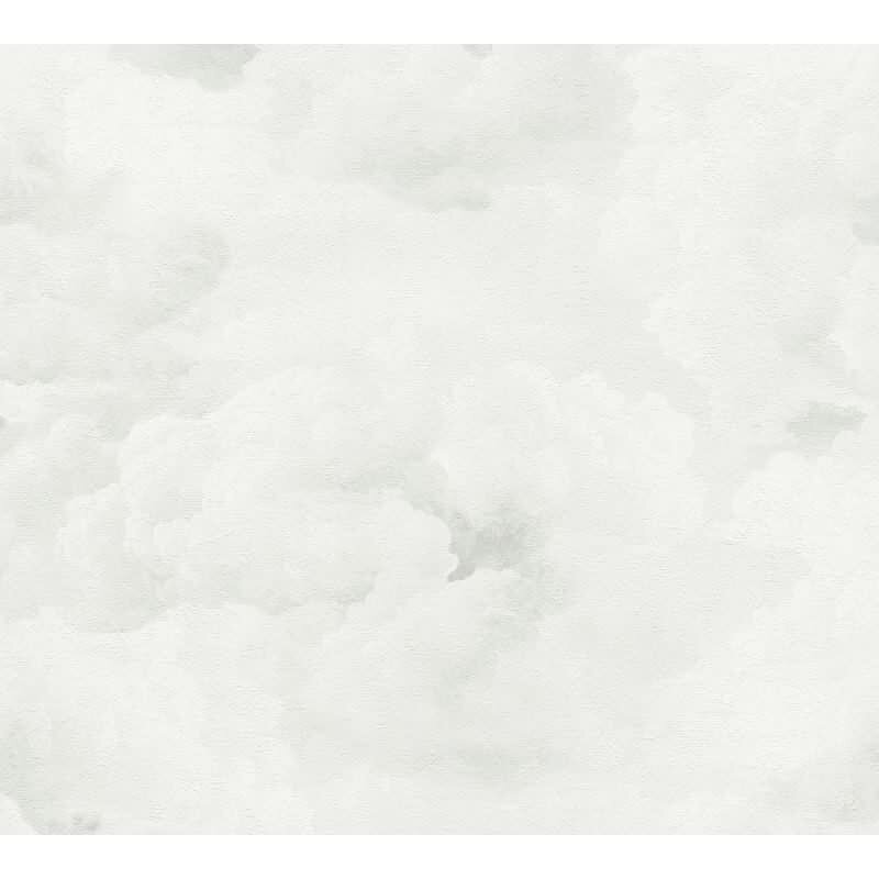 Vliestapete mit Wolkenmotiv in Hellgrau auf weißem Hintergrund (399855)