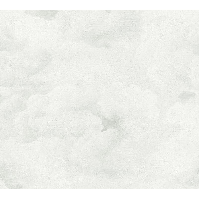 Vliestapete mit Wolkenmotiv in Hellgrau auf weißem Hintergrund (399855)