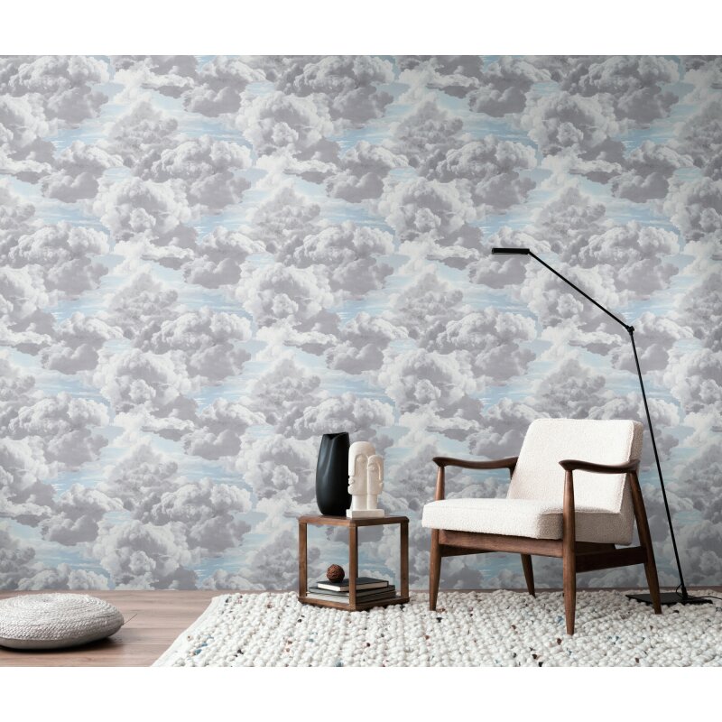 Vliestapete mit Wolkenmotiv in Grau-Weiß und Blau (399856)