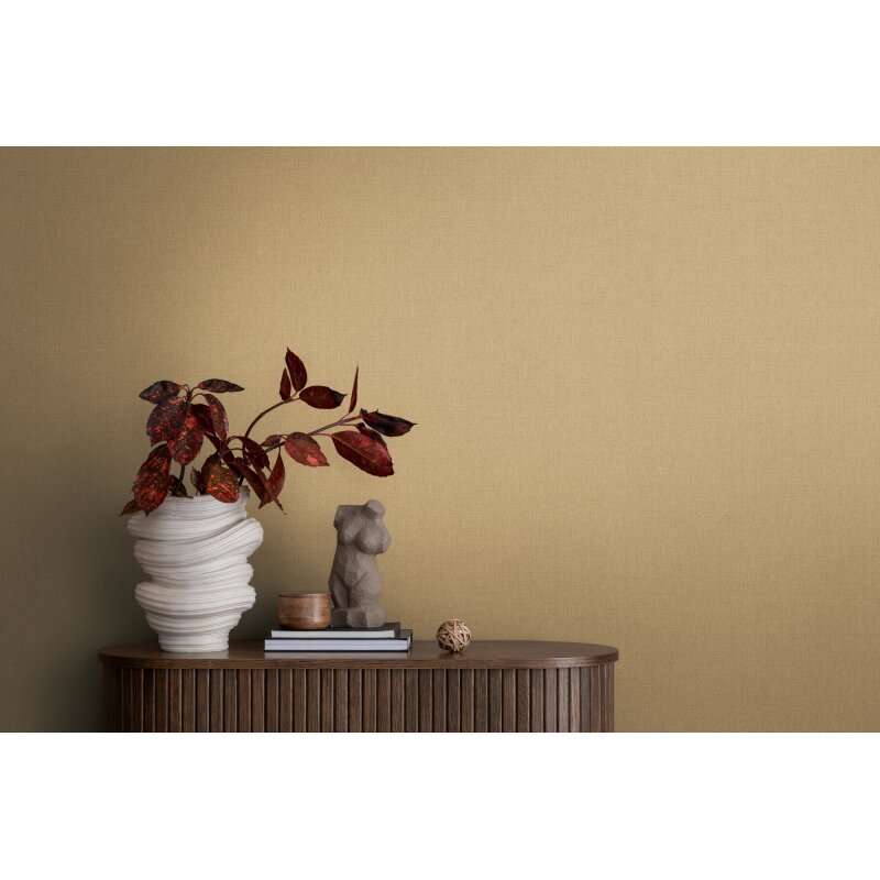 Vliestapete in Senfgelb mit feiner Textiloptik (399883)