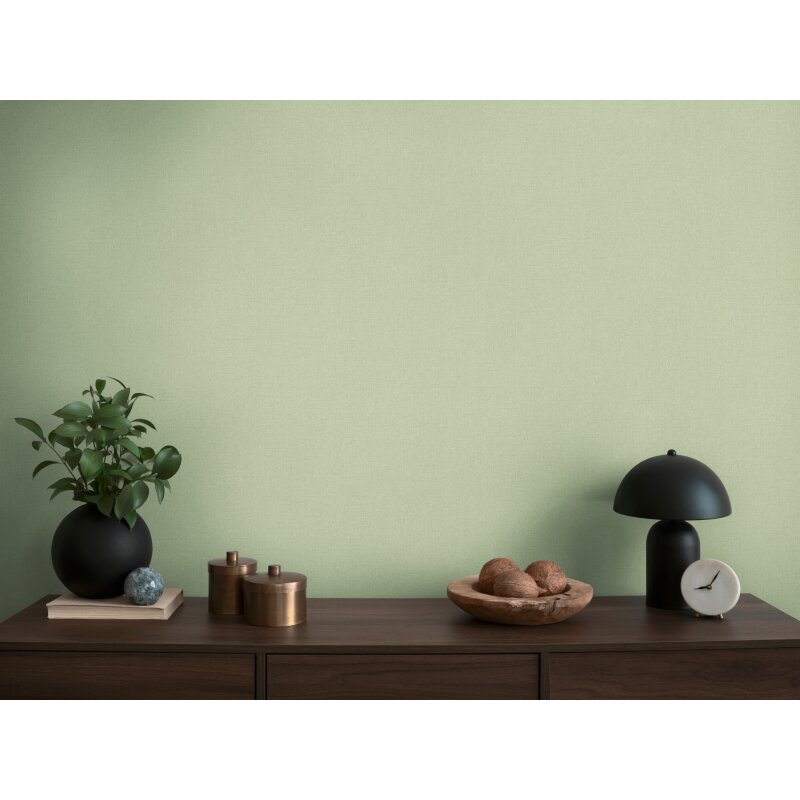 Vliestapete in Salbeigrün mit Leinenstruktur (399886)