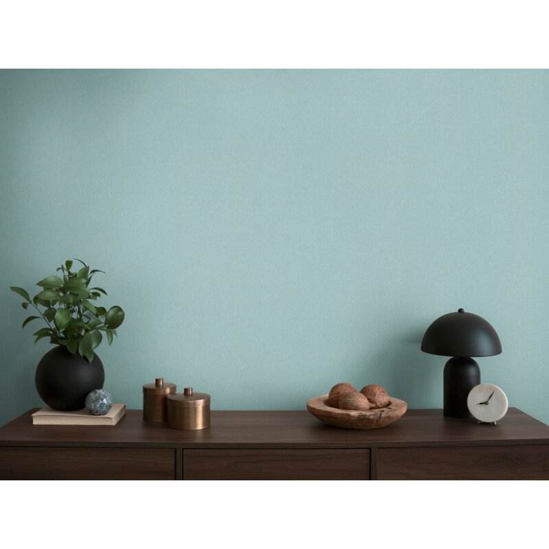 Vliestapete in Hellblau mit zarter Leinenstruktur (399889)