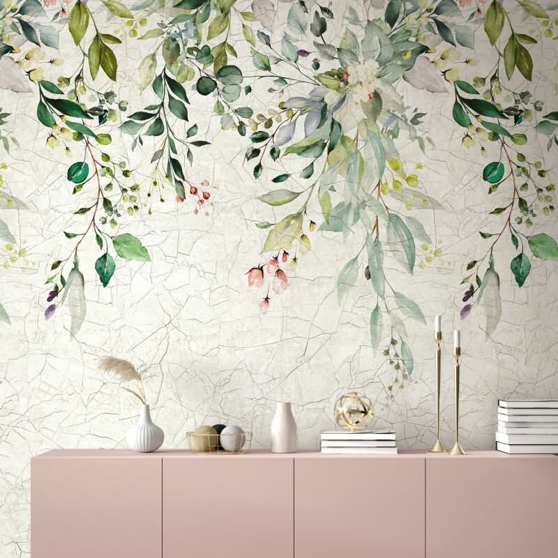 Fototapete Blumen, Blätter Floral Vliestapete Natur matt in Beige für Wohnzimmer, Schlafzimmer, Büro (42176)