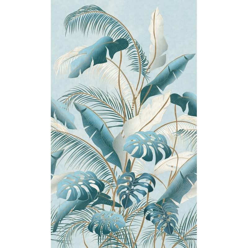 Fototapete Blumen, Blätter Floral Vliestapete Natur, Dschungel matt in Blau für Wohnzimmer, Schlafzimmer, Büro (42221)