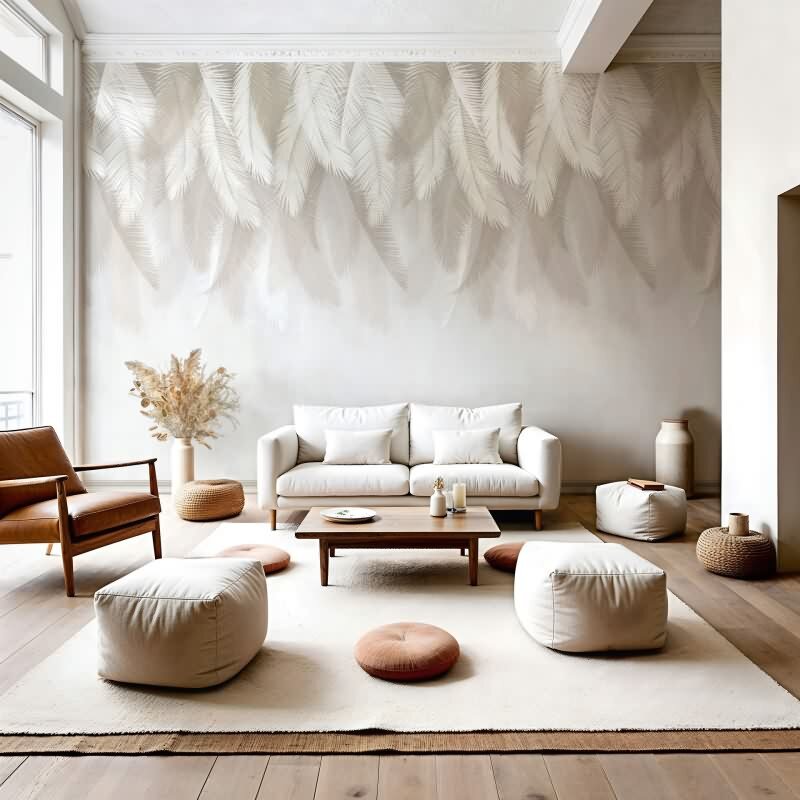 Fototapete Blätter Grafisch Vliestapete Modern matt in Beige für Wohnzimmer, Schlafzimmer, Büro (42222)