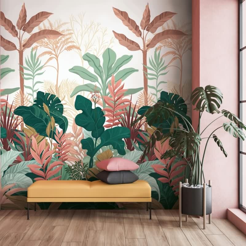 Fototapete Blätter, Dschungel Floral Vliestapete Natur, Dschungel matt in Grün für Wohnzimmer, Schlafzimmer, Büro (42223)