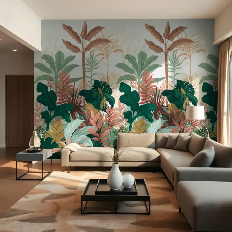 Fototapete Blätter, Dschungel Floral Vliestapete Natur, Dschungel matt in Grün für Wohnzimmer, Schlafzimmer, Büro (42223)