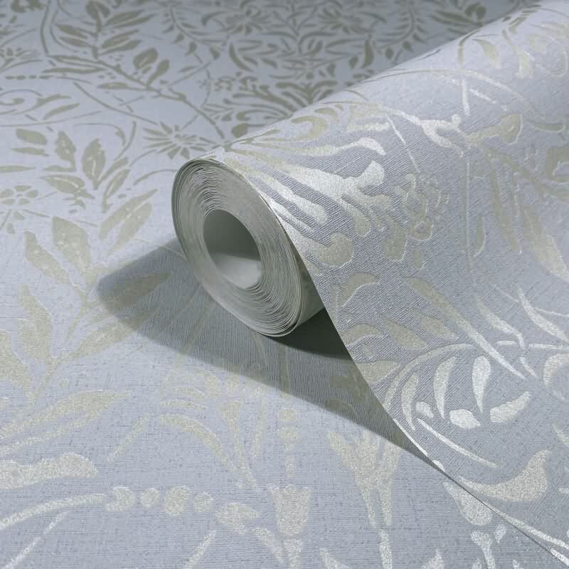 Vliestapete Ornament Floral Natur in Grau für Wohnzimmer, Schlafzimmer, Büro (82509)