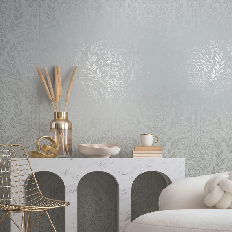 Vliestapete Ornament Floral Natur in Weiß für Wohnzimmer, Schlafzimmer, Büro (82511)