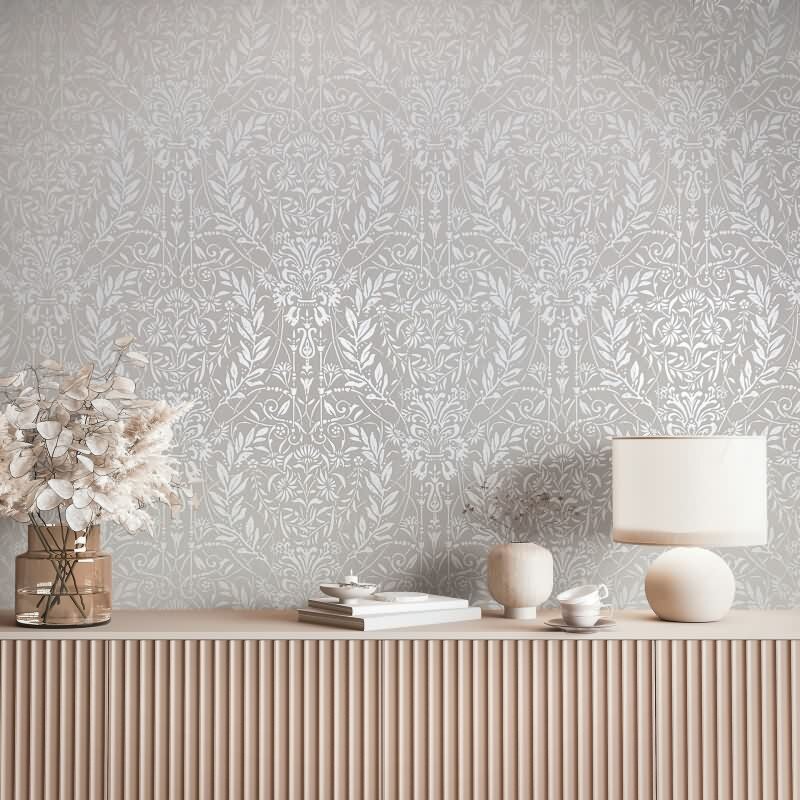 Vliestapete Ornament Floral Natur in Grau für Wohnzimmer, Schlafzimmer, Büro (82512)