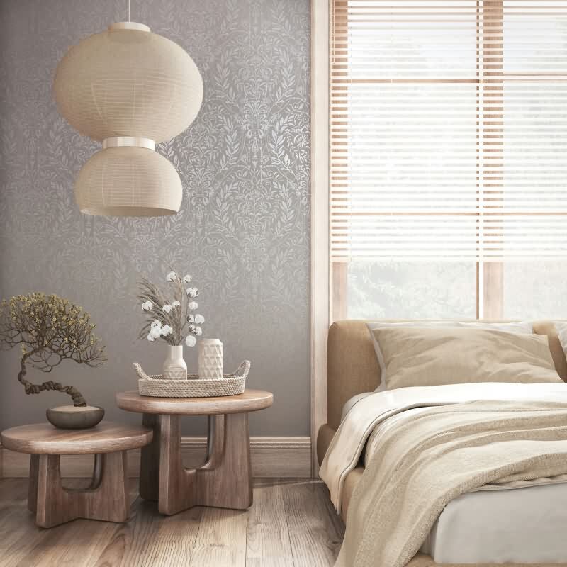 Vliestapete Ornament Floral Natur in Grau für Wohnzimmer, Schlafzimmer, Büro (82512)