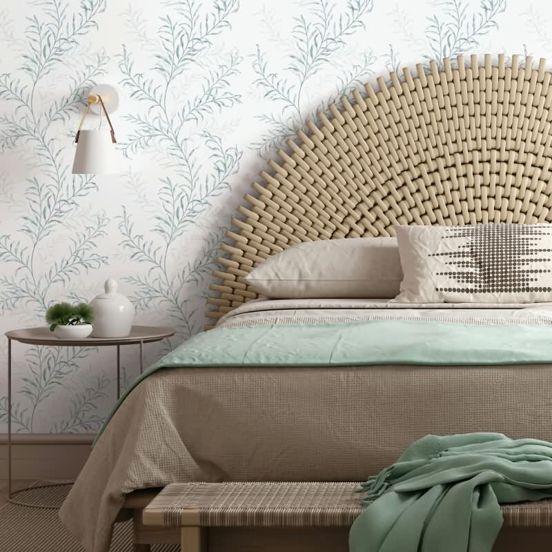 Vliestapete Blätter Floral Natur matt in Weiß für Wohnzimmer, Schlafzimmer, Küche (89014)