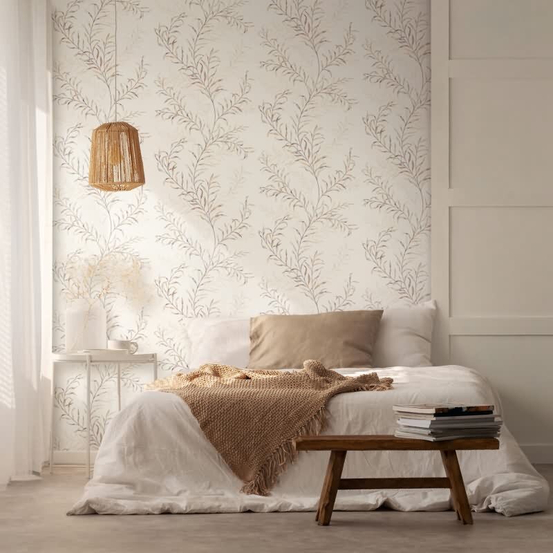 Vliestapete Blätter Floral Natur matt in Weiß für Wohnzimmer, Schlafzimmer, Küche (89015)