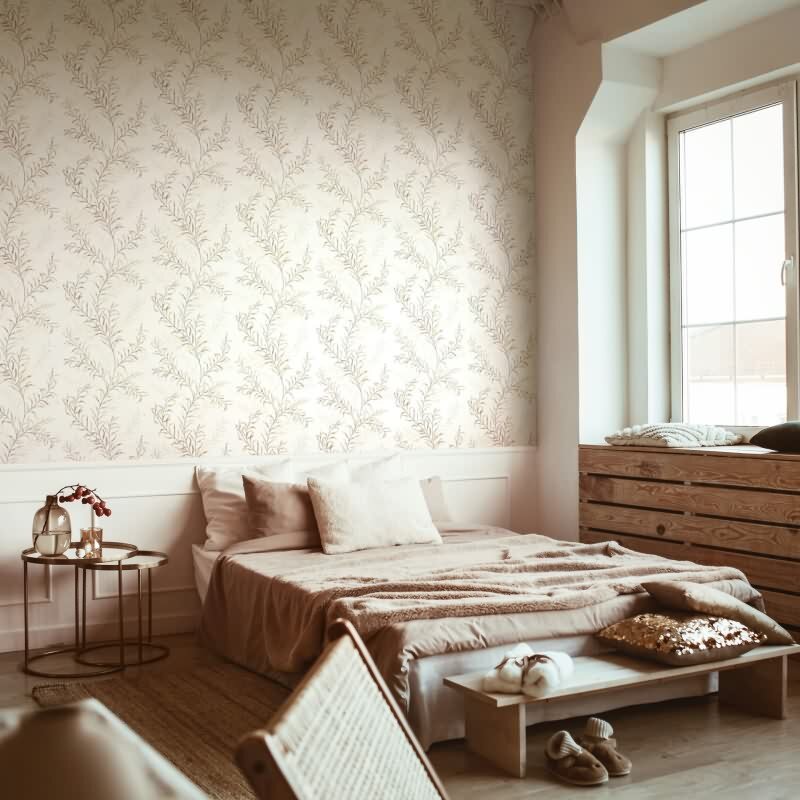 Vliestapete Blätter Floral Natur matt in Weiß für Wohnzimmer, Schlafzimmer, Küche (89015)