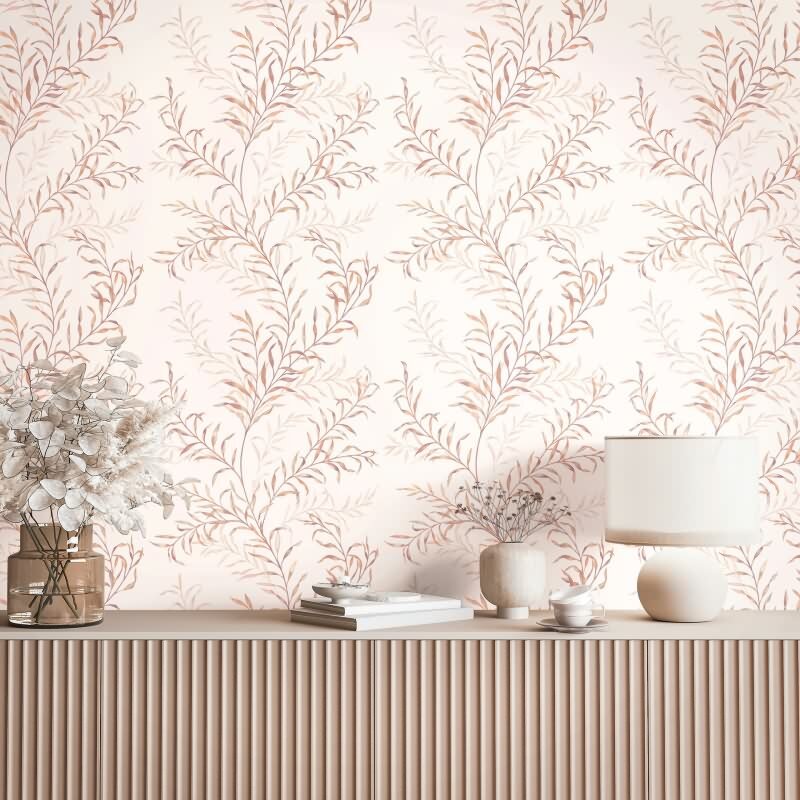 Vliestapete Blätter Floral Natur matt in Weiß für Wohnzimmer, Schlafzimmer, Küche (89016)