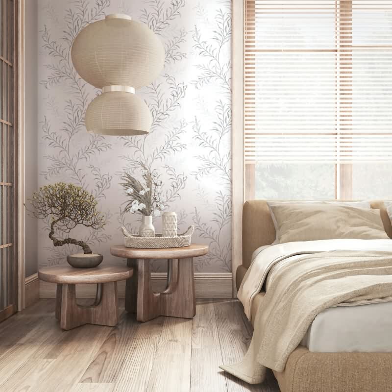 Vliestapete Blätter Floral Natur matt in Weiß für Wohnzimmer, Schlafzimmer, Küche (89017)