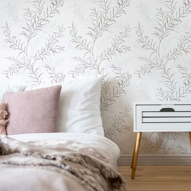 Vliestapete Blätter Floral Natur matt in Weiß für Wohnzimmer, Schlafzimmer, Küche (89017)