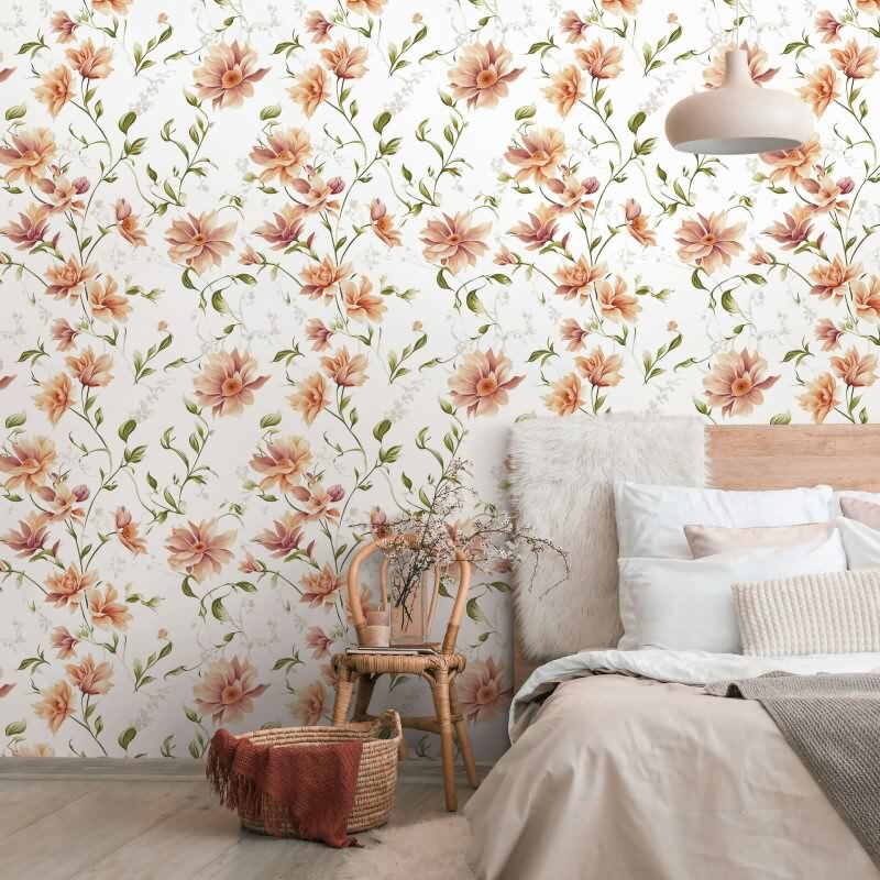 Vliestapete Blumen, Blätter Floral Natur matt in Weiß für Wohnzimmer, Schlafzimmer, Küche (89023)