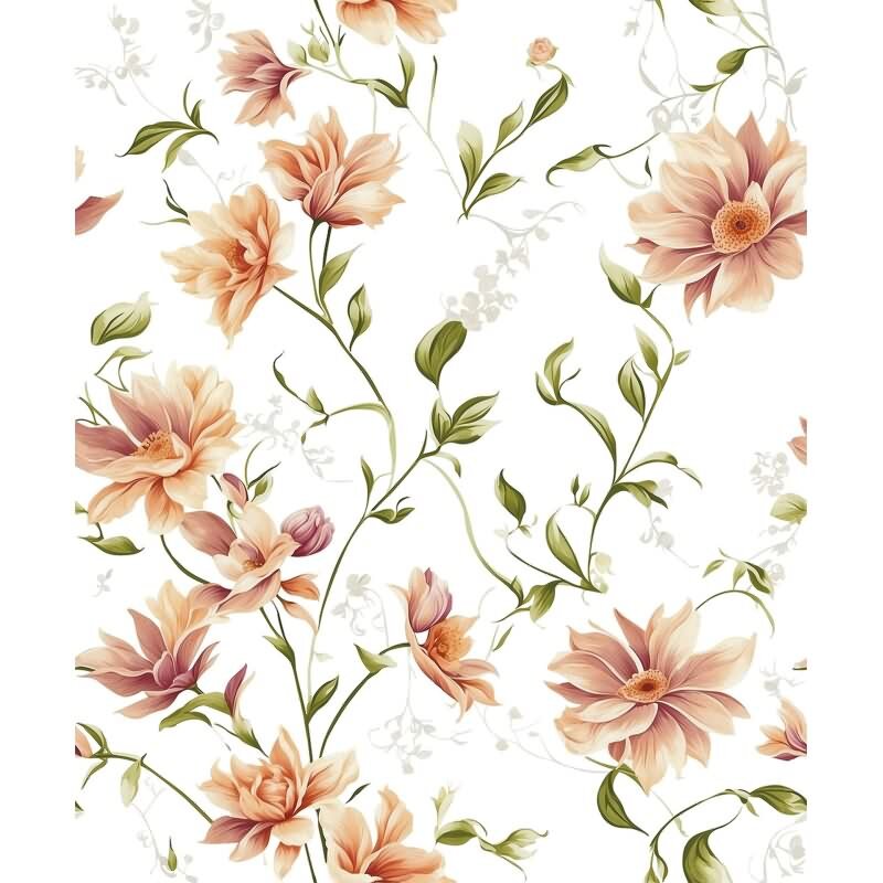 Vliestapete Blumen, Blätter Floral Natur matt in Weiß für Wohnzimmer, Schlafzimmer, Küche (89023)