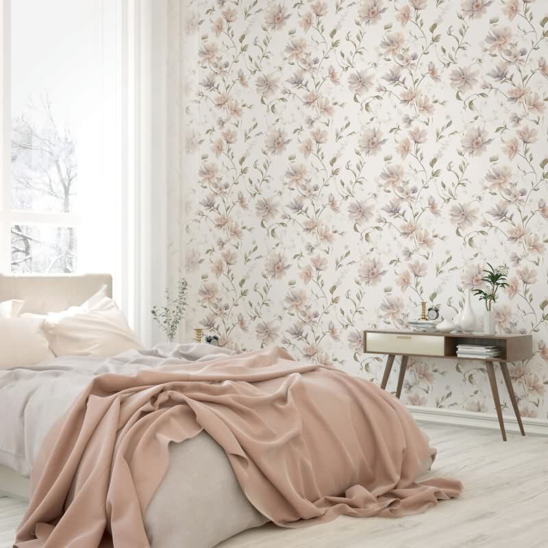 Vliestapete Blumen, Blätter Floral Natur matt in Weiß für Wohnzimmer, Schlafzimmer, Küche (89024)
