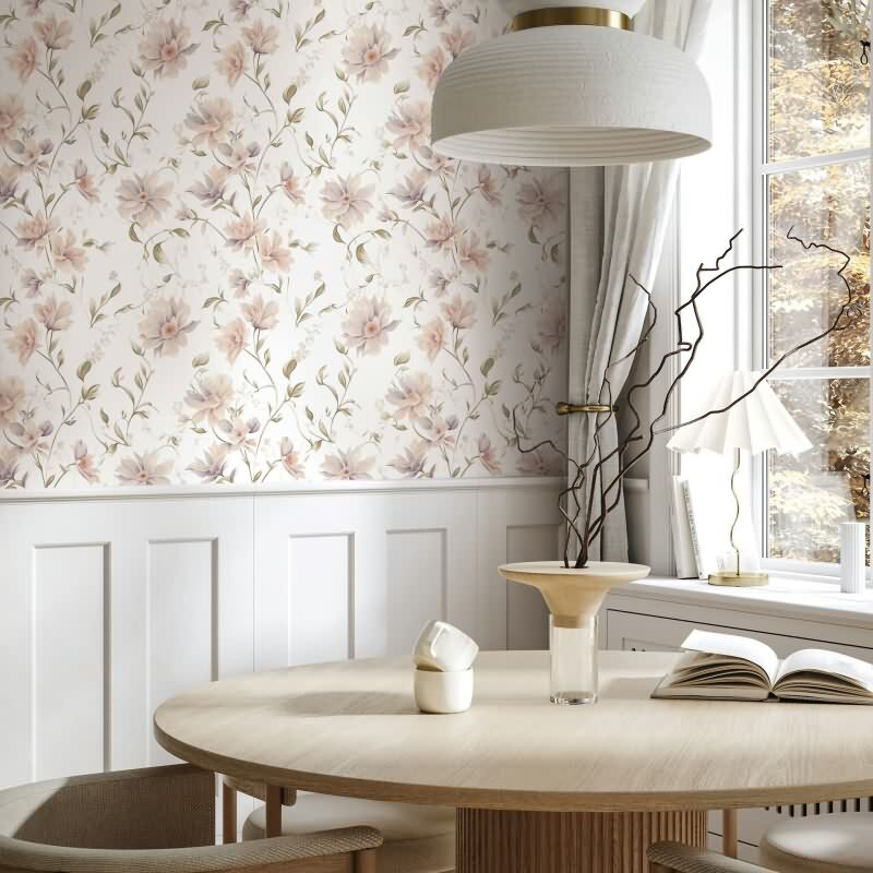 Vliestapete Blumen, Blätter Floral Natur matt in Weiß für Wohnzimmer, Schlafzimmer, Küche (89024)