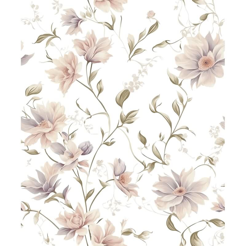 Vliestapete Blumen, Blätter Floral Natur matt in Weiß für Wohnzimmer, Schlafzimmer, Küche (89024)