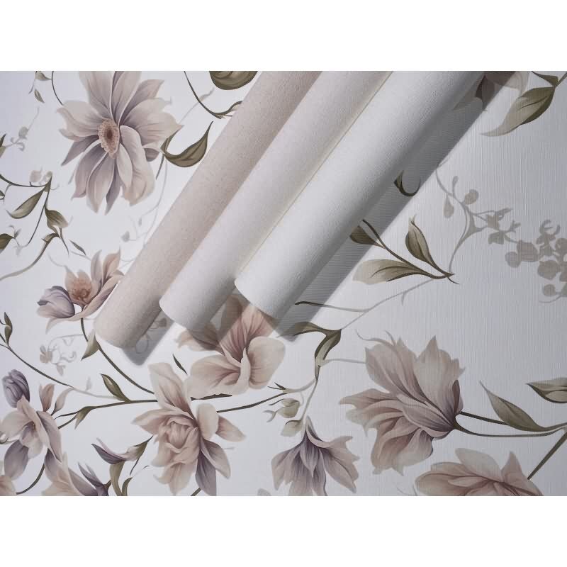 Vliestapete Blumen, Blätter Floral Natur matt in Weiß für Wohnzimmer, Schlafzimmer, Küche (89024)