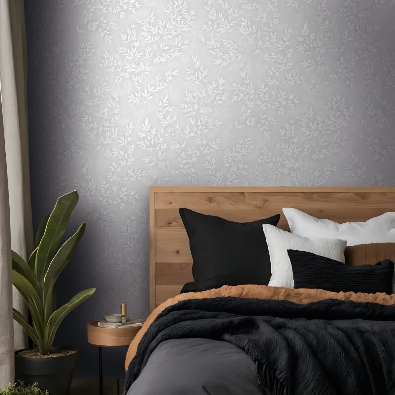 Vliestapete Blätter Floral Natur matt in Grau für Wohnzimmer, Schlafzimmer, Küche (89025)