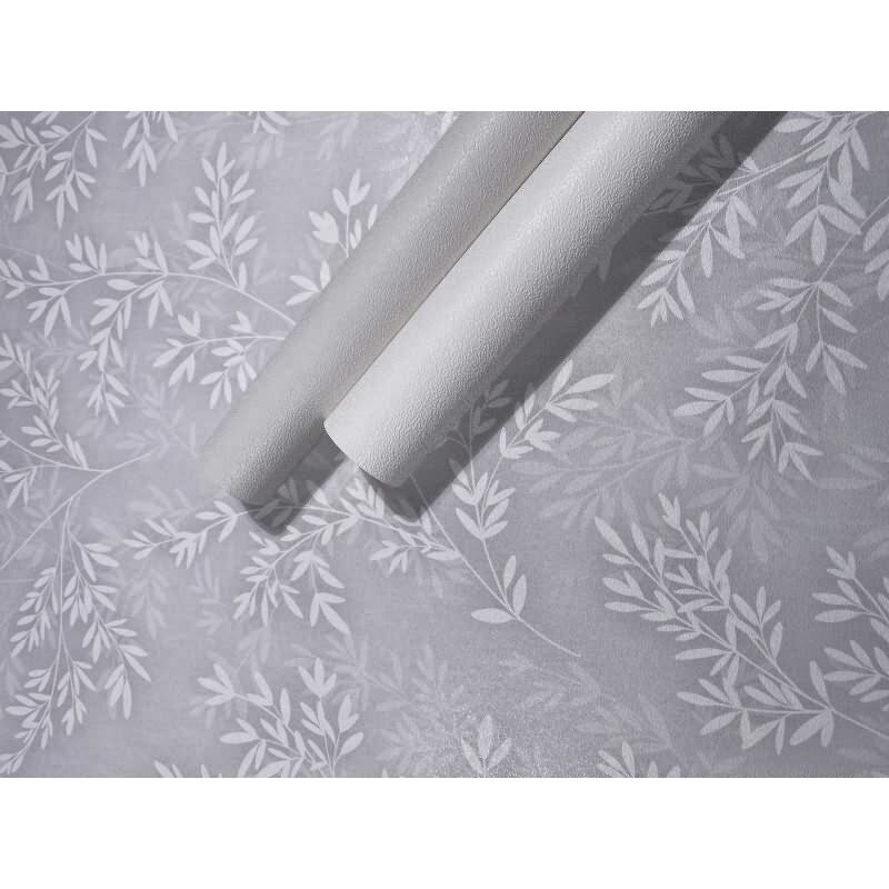 Vliestapete Blätter Floral Natur matt in Grau für Wohnzimmer, Schlafzimmer, Küche (89025)