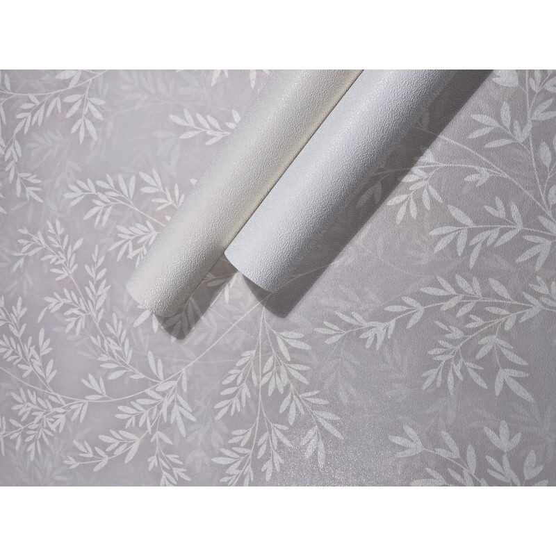 Vliestapete Blätter Floral Natur matt in Grau für Wohnzimmer, Schlafzimmer, Küche (89026)