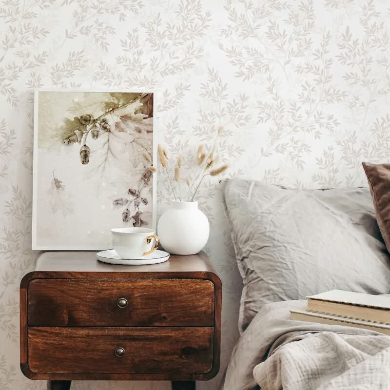 Vliestapete Blätter Floral Natur matt in Weiß für Wohnzimmer, Schlafzimmer, Küche (89028)