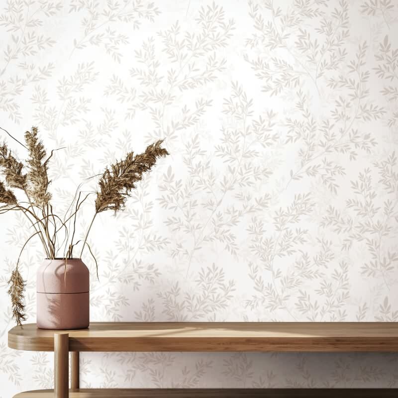 Vliestapete Blätter Floral Natur matt in Weiß für Wohnzimmer, Schlafzimmer, Küche (89028)