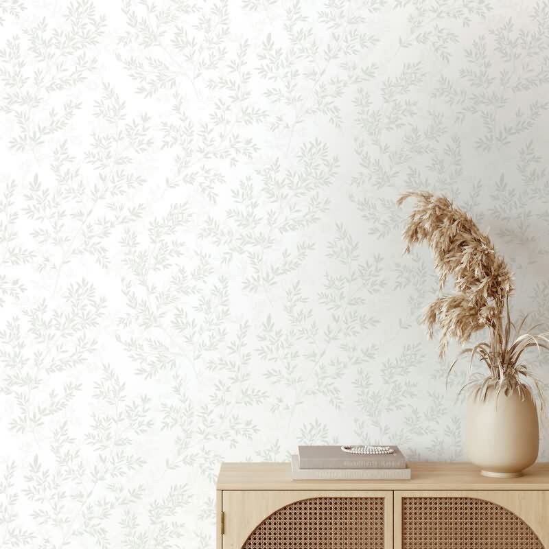 Vliestapete Blätter Floral Natur matt in Weiß für Wohnzimmer, Schlafzimmer, Küche (89029)