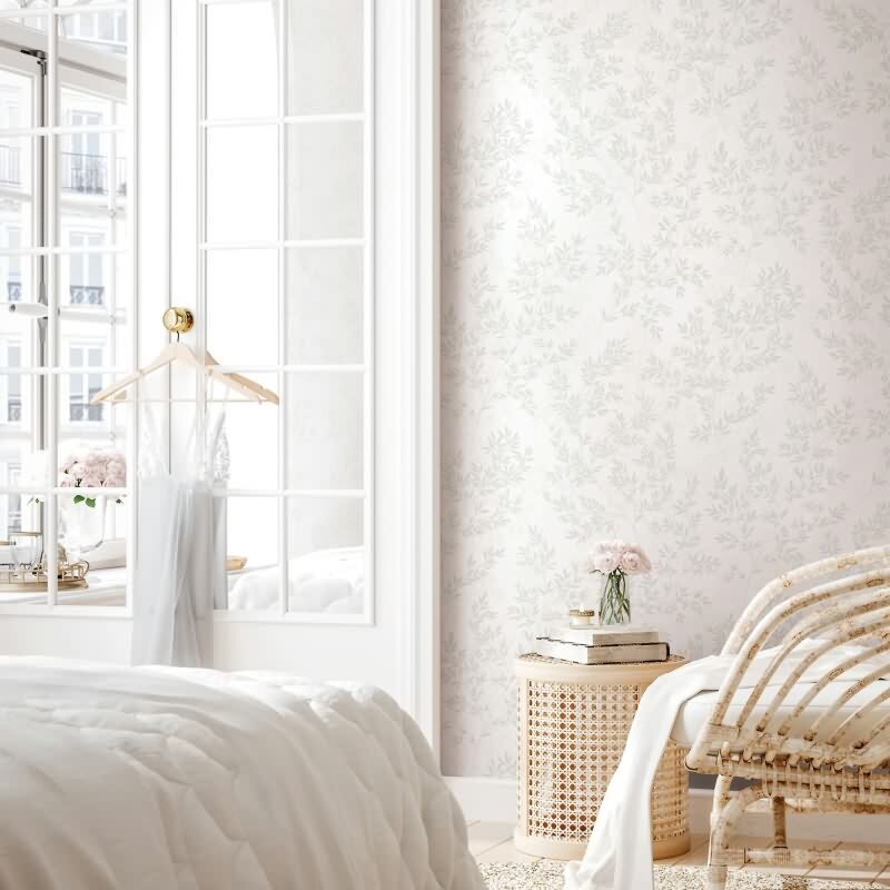 Vliestapete Blätter Floral Natur matt in Weiß für Wohnzimmer, Schlafzimmer, Küche (89029)
